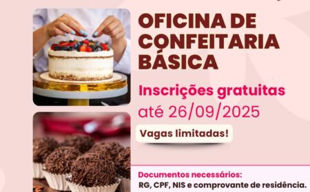 Inscrições abertas: oficina gratuita de Confeitaria Básica