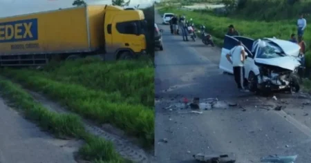 Acidente envolvendo caminhão e carro de passeio deixa uma vítima fatal na BR-101, em Alagoinhas